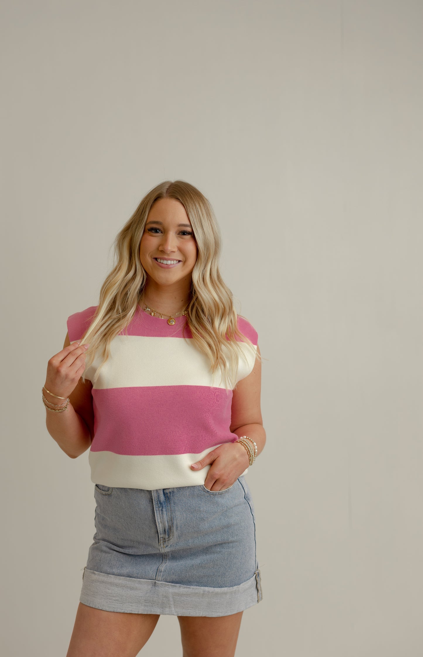 Hailey Striped Top - Pink