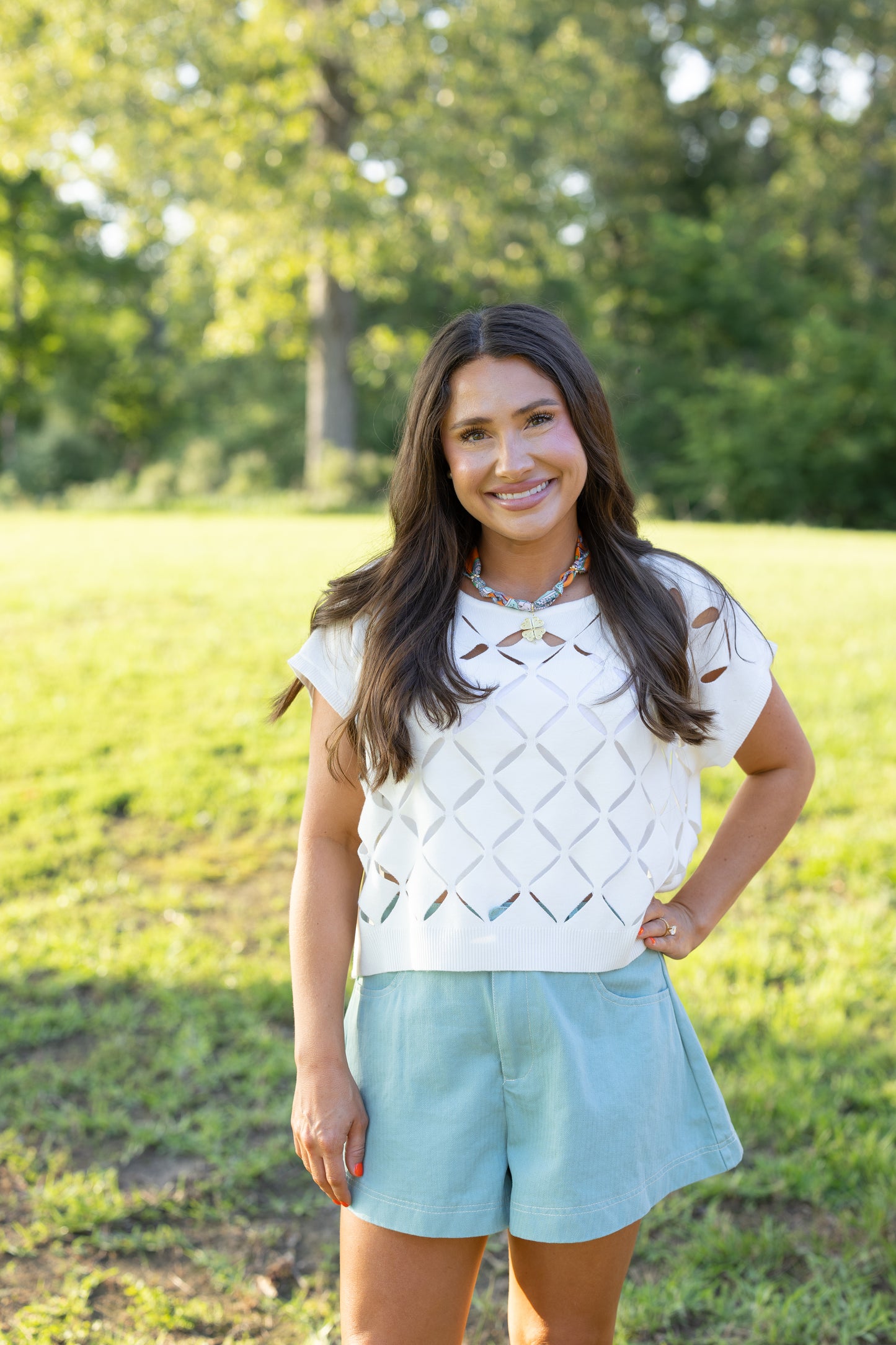 Honey Knit Cutout Top - White