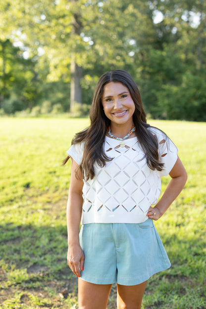 Honey Knit Cutout Top - White