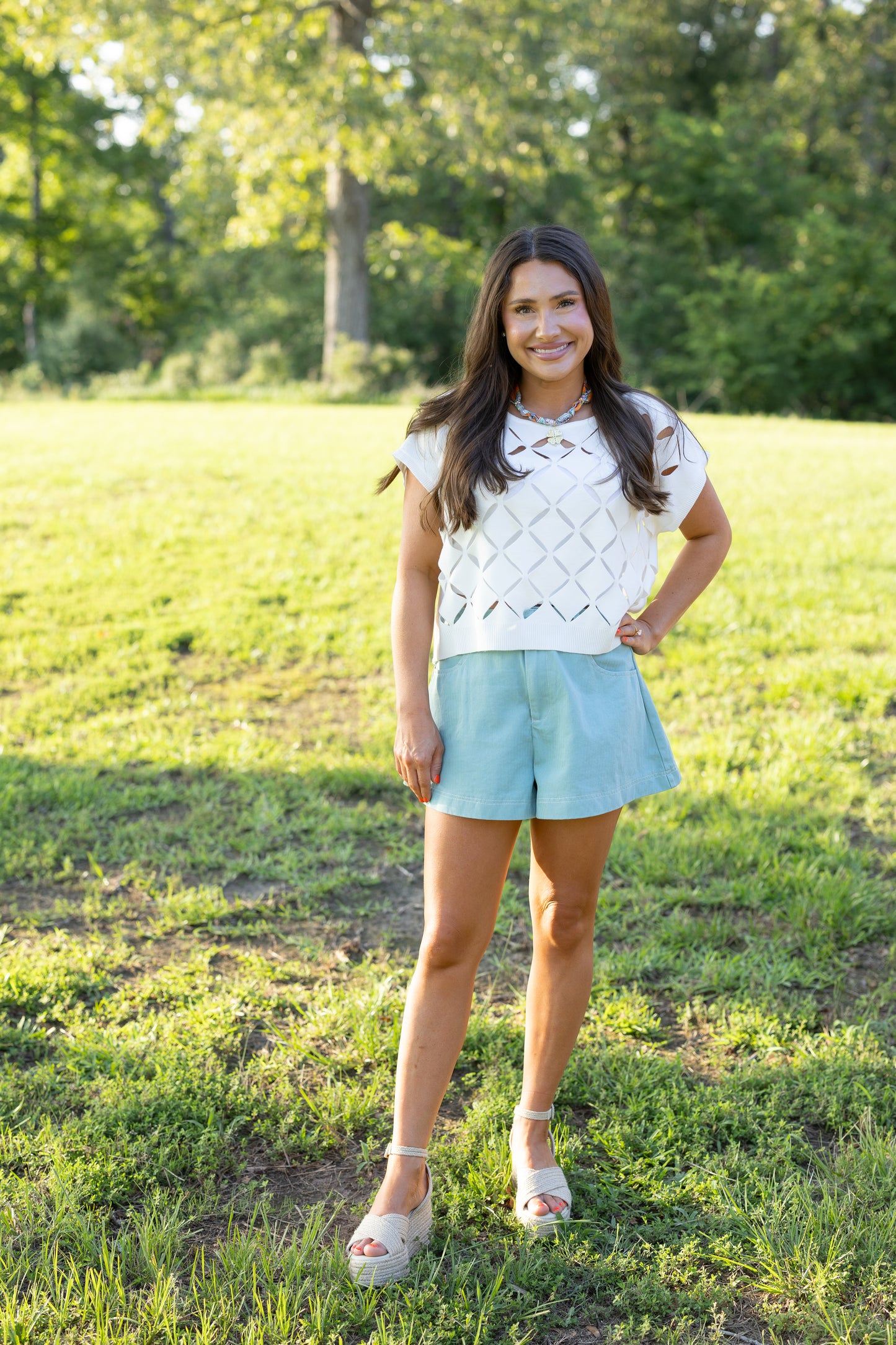 Honey Knit Cutout Top - White