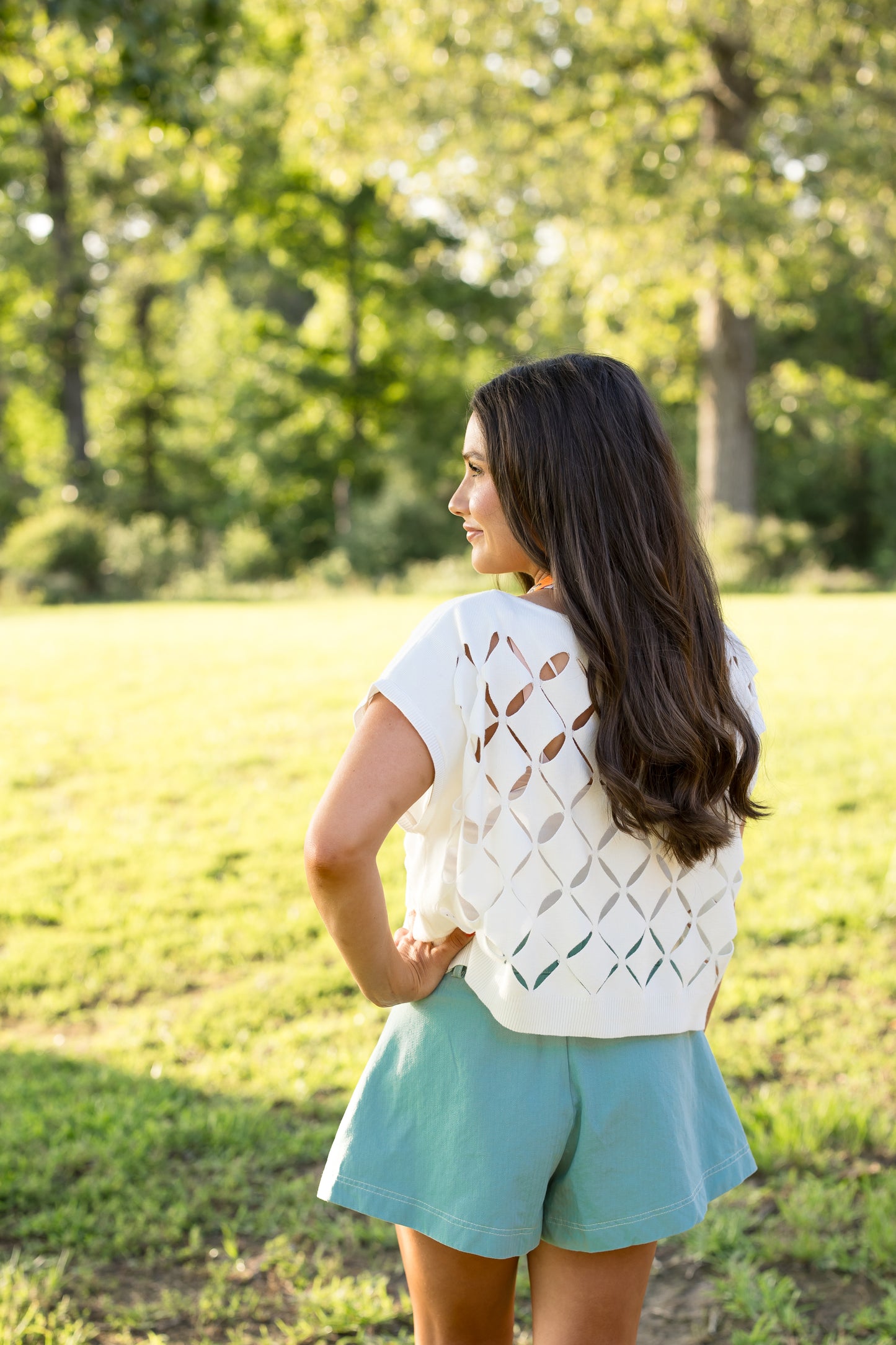 Honey Knit Cutout Top - White