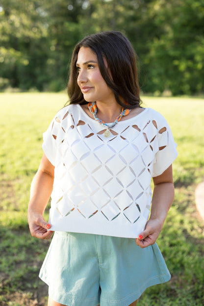 Honey Knit Cutout Top - White