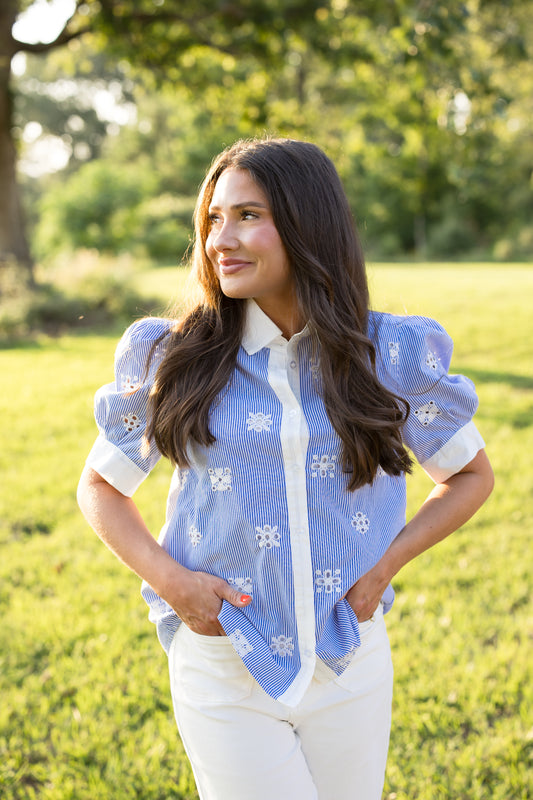 Mandy Eyelet Top - Blue