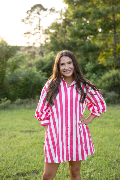 Elizabeth Stripe Dress - Pink Swilly Boutique Elizabeth Stripe Dress - Pink Swilly Boutique