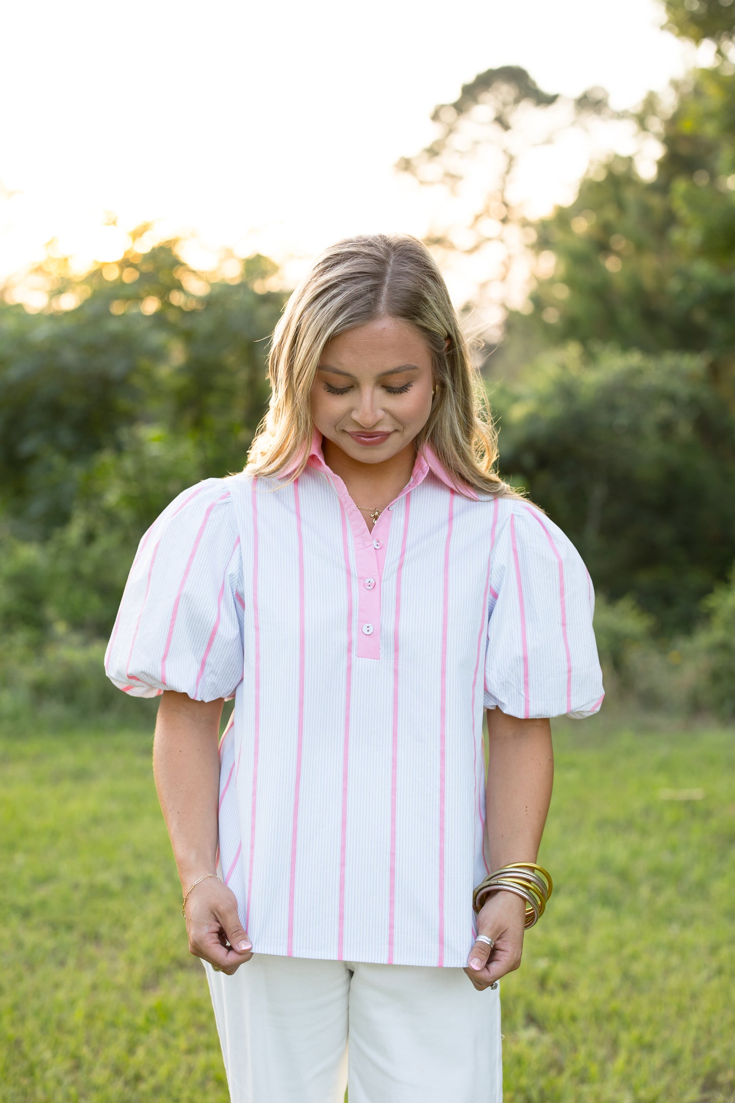 Teresa Pinstripe Puff Sleeve Top