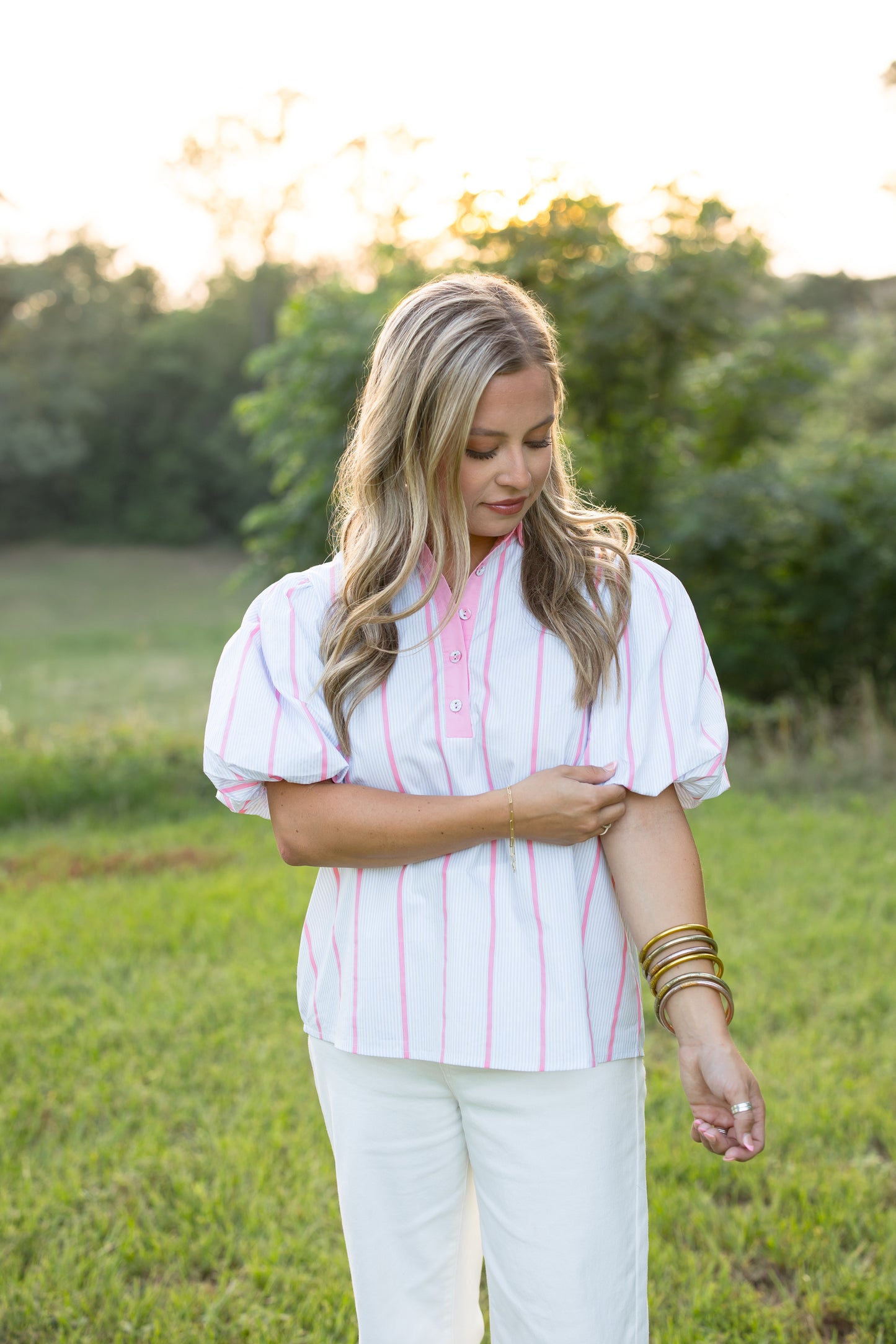 Teresa Pinstripe Puff Sleeve Top