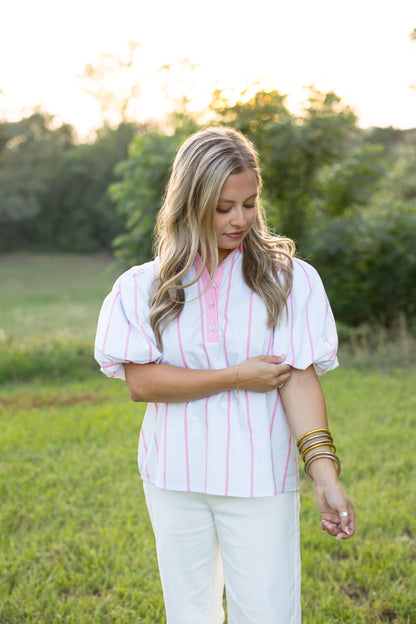 Teresa Pinstripe Puff Sleeve Top