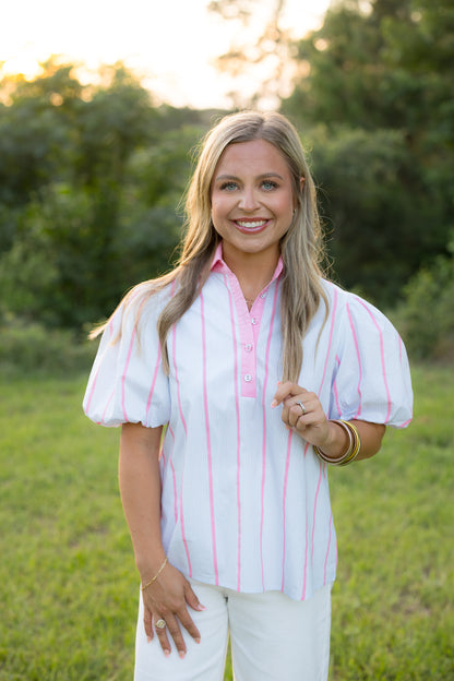Teresa Pinstripe Puff Sleeve Top