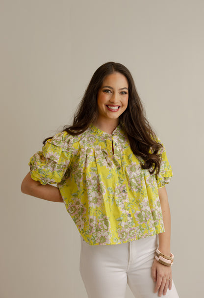 Joan Floral Top - Yellow