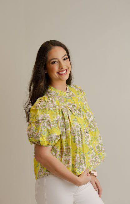 Joan Floral Top - Yellow