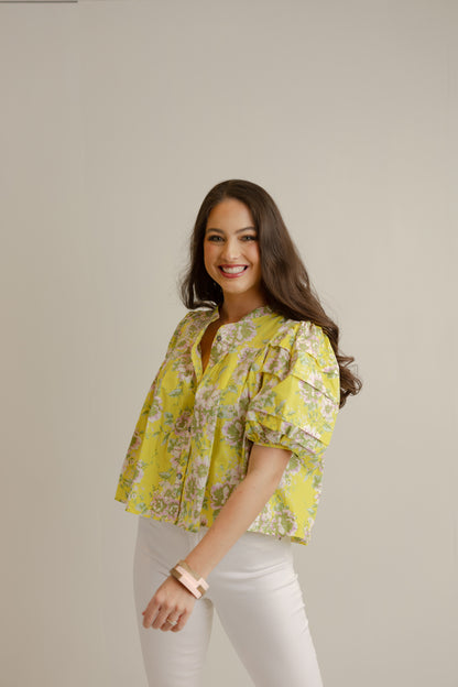 Joan Floral Top - Yellow