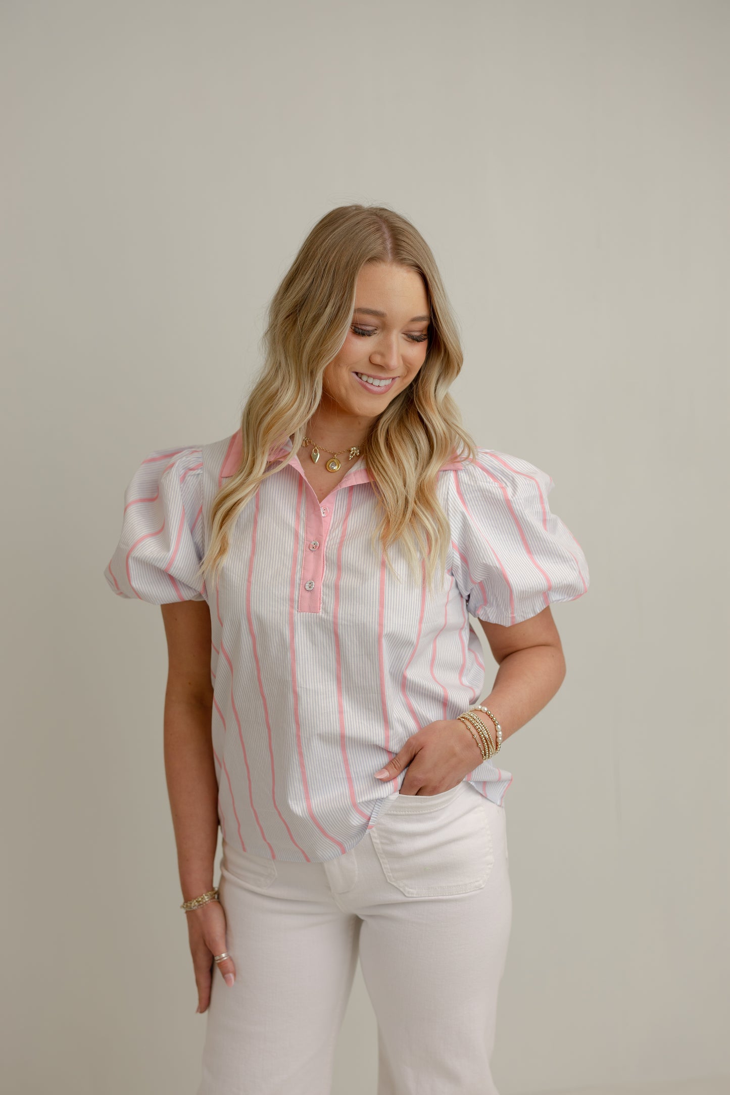 Teresa Pinstripe Puff Sleeve Top