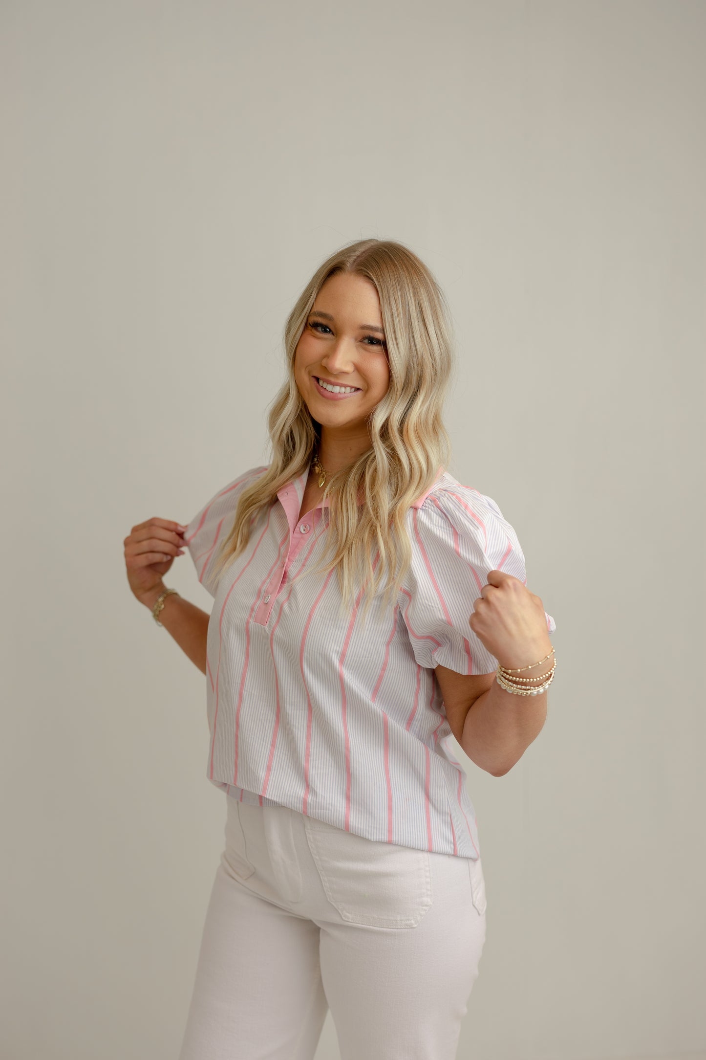 Teresa Pinstripe Puff Sleeve Top