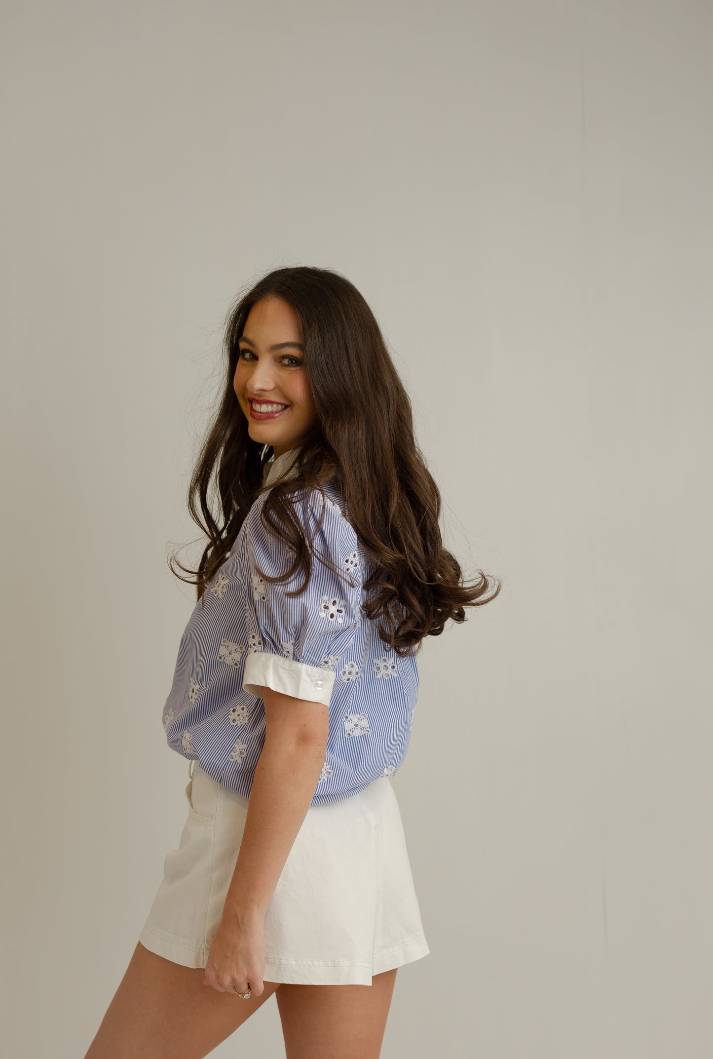 Mandy Eyelet Top - Blue