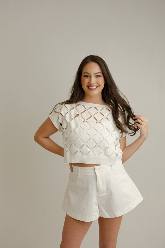 Honey Knit Cutout Top - White