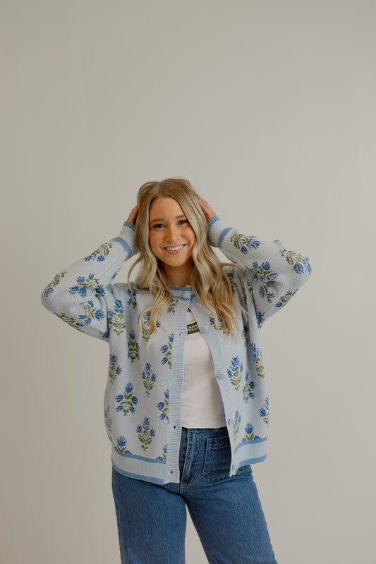 Anniston Floral Cardigan - Blue