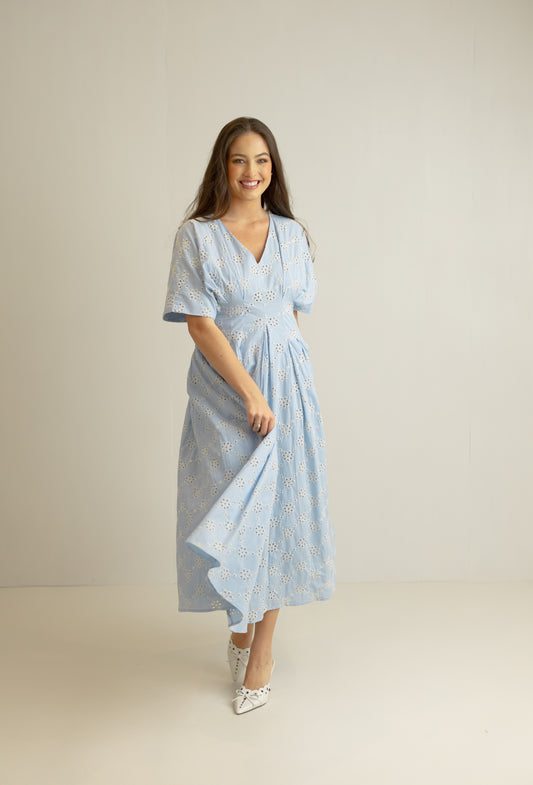 Saylor Eyelet Midi Dress - Baby Blue