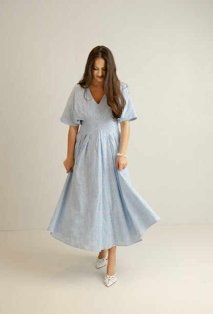 Saylor Eyelet Midi Dress - Baby Blue