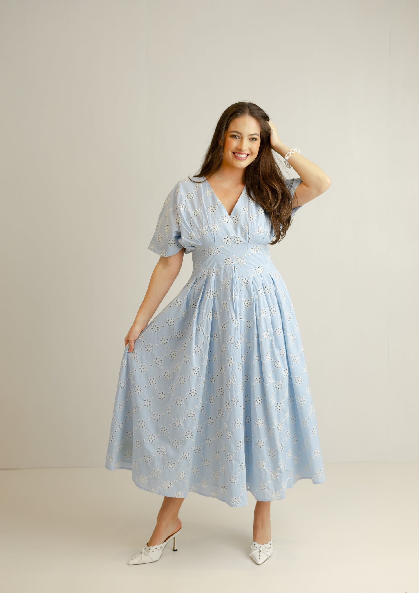 Saylor Eyelet Midi Dress - Baby Blue