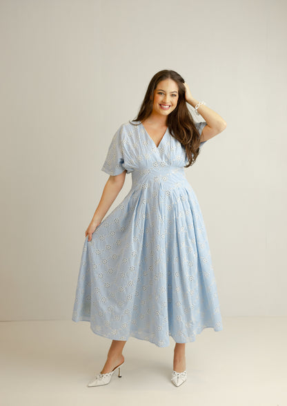 Saylor Eyelet Midi Dress - Baby Blue