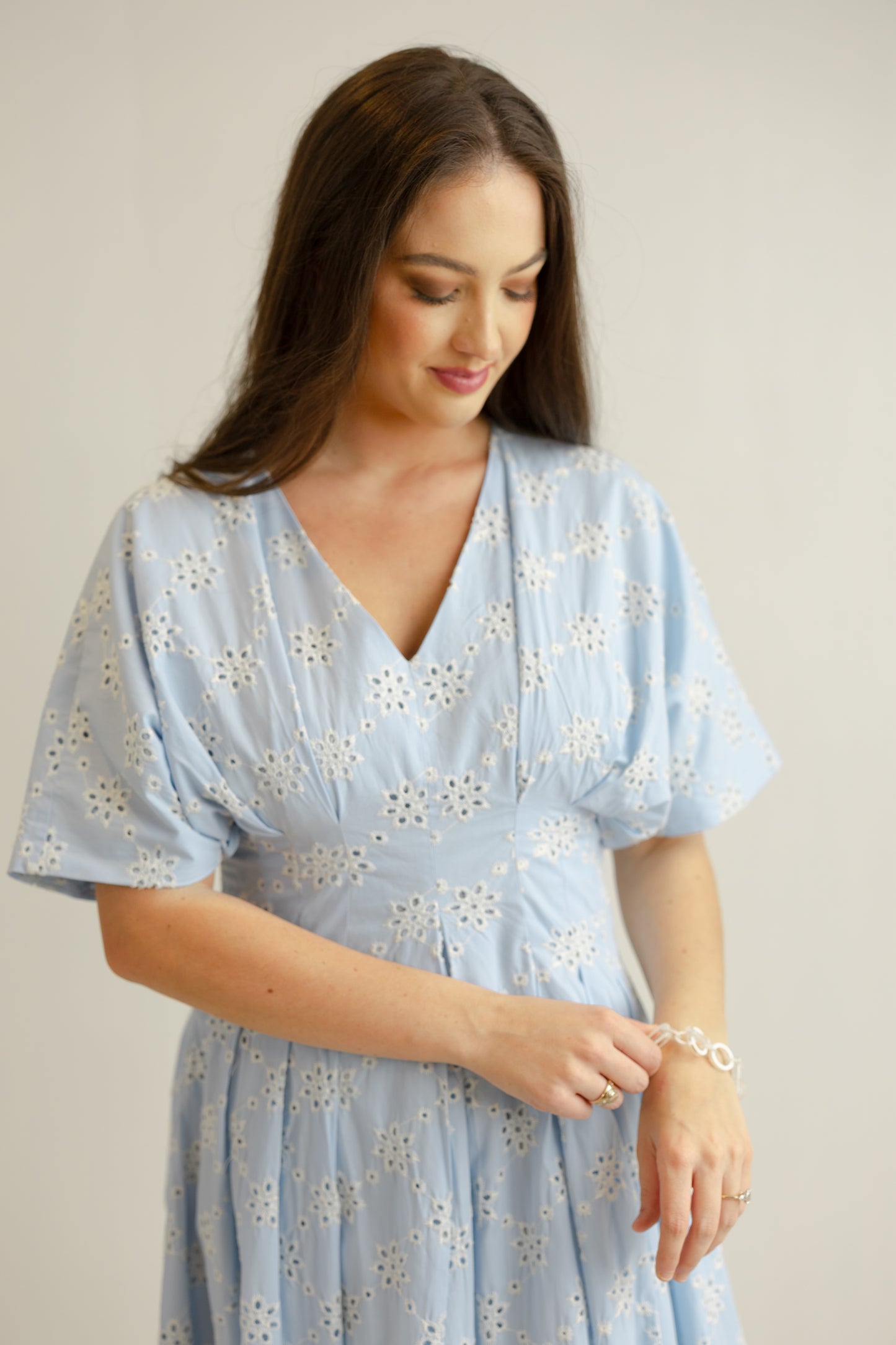 Saylor Eyelet Midi Dress - Baby Blue