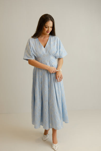 Saylor Eyelet Midi Dress - Baby Blue