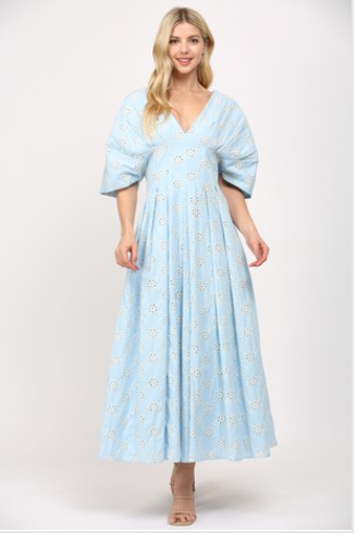 Saylor Eyelet Midi Dress - Baby Blue